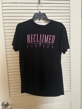 Reclaimed Vintage Black Tee with Pink Logo
